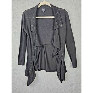 Colour Works Cardigan Sweater Womens S Black Silver Stud Long Open High Low